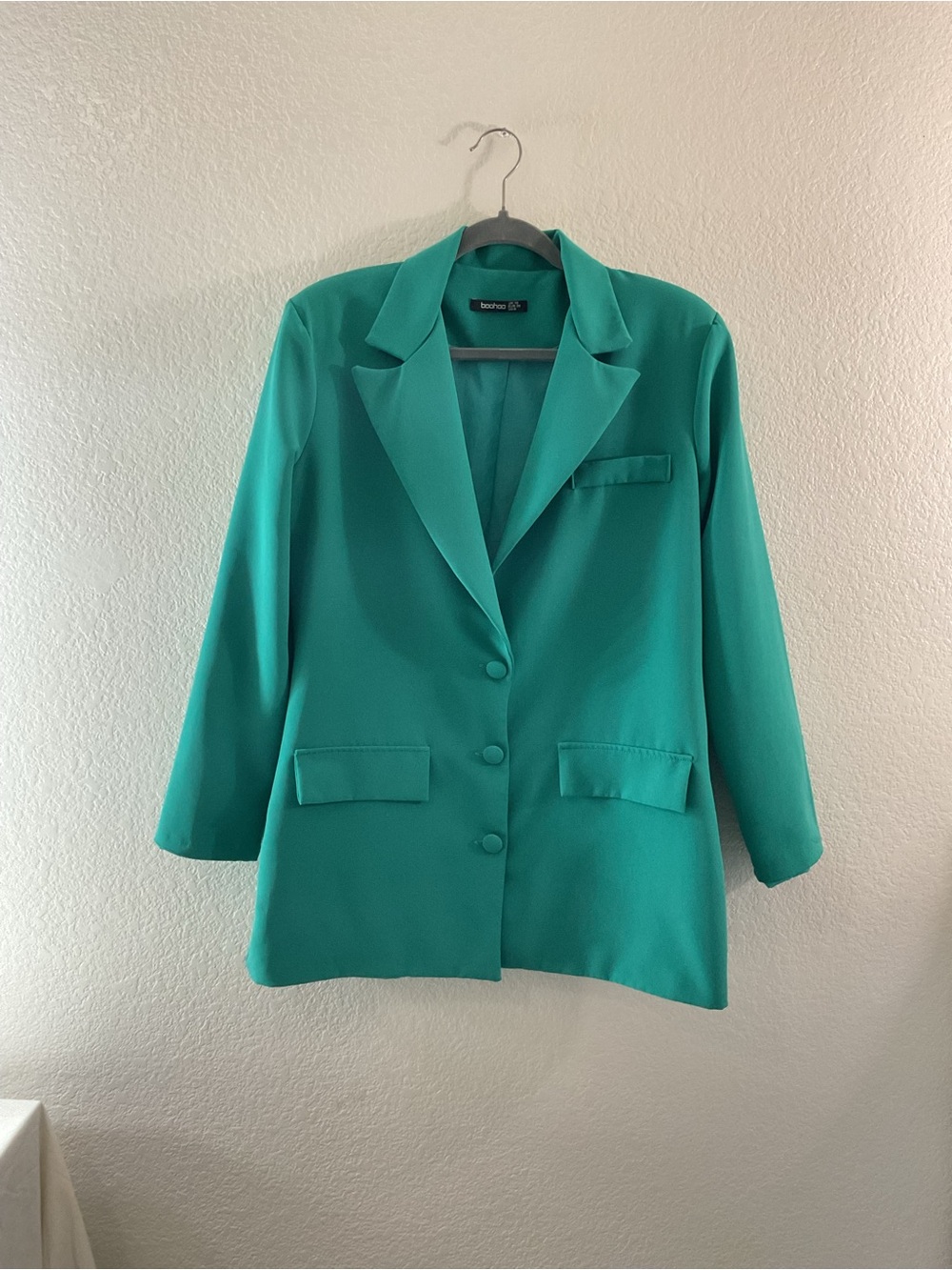 Boohoo Teal Turquoise Aqua Green Oversize Blazer Jacket Modern Office Chic
